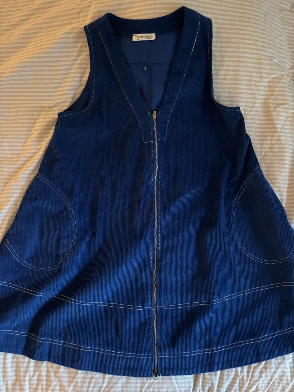 Carolee Chasse Navy Corduroy Zip-Front Women's Dress